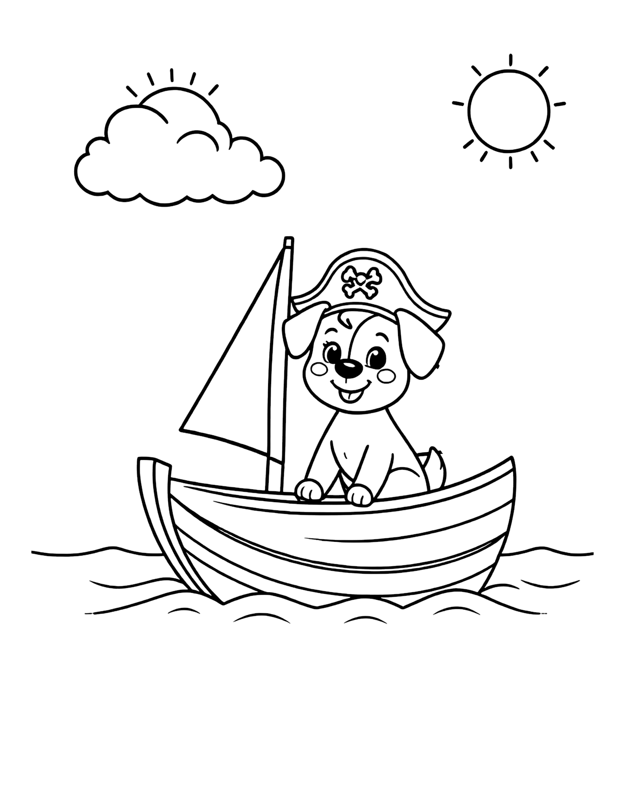 Pirate Puppy Sailboat coloring page