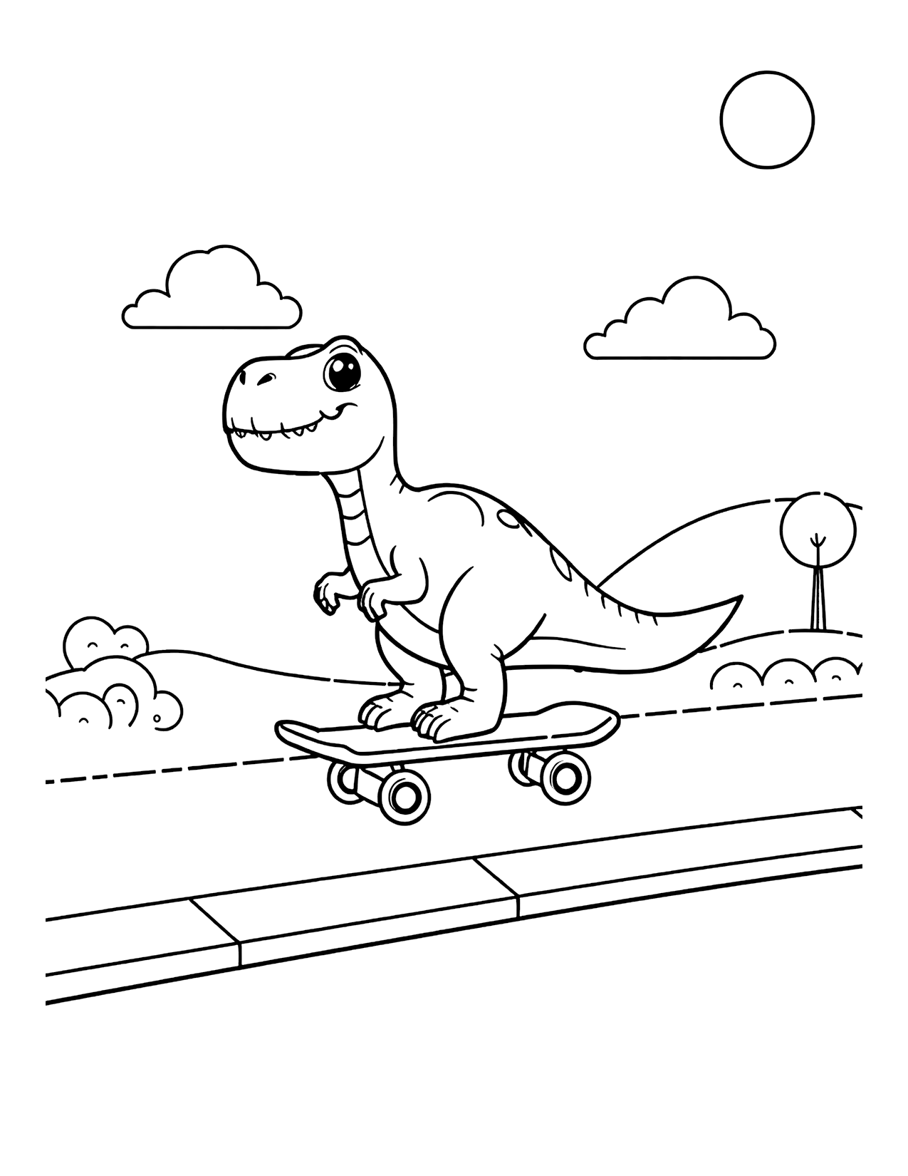 Skateboarding T-Rex coloring page
